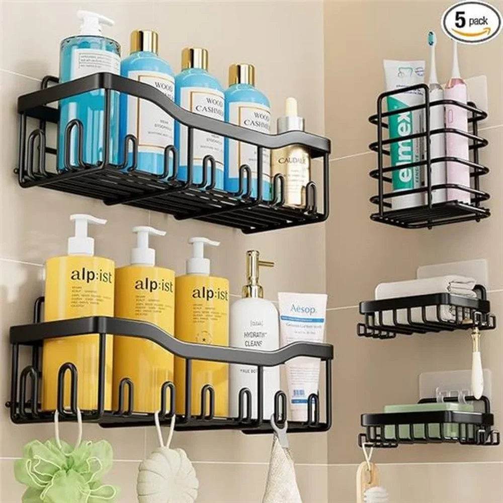Shower Caddy Organizer 5 Pack, Self Adhesive Shelves Basket for Bathroom Storage